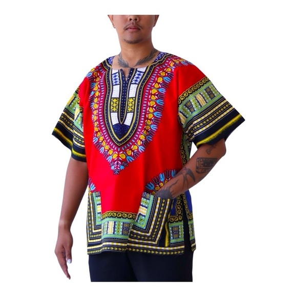 Dashiki Red with Multi colors cotton tunic size S - Picture 9 of 10